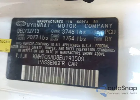 2014 Hyundai Veloster Base W/Red z USA, uszkodzony, nr VIN KMHTC6AD8EU191509